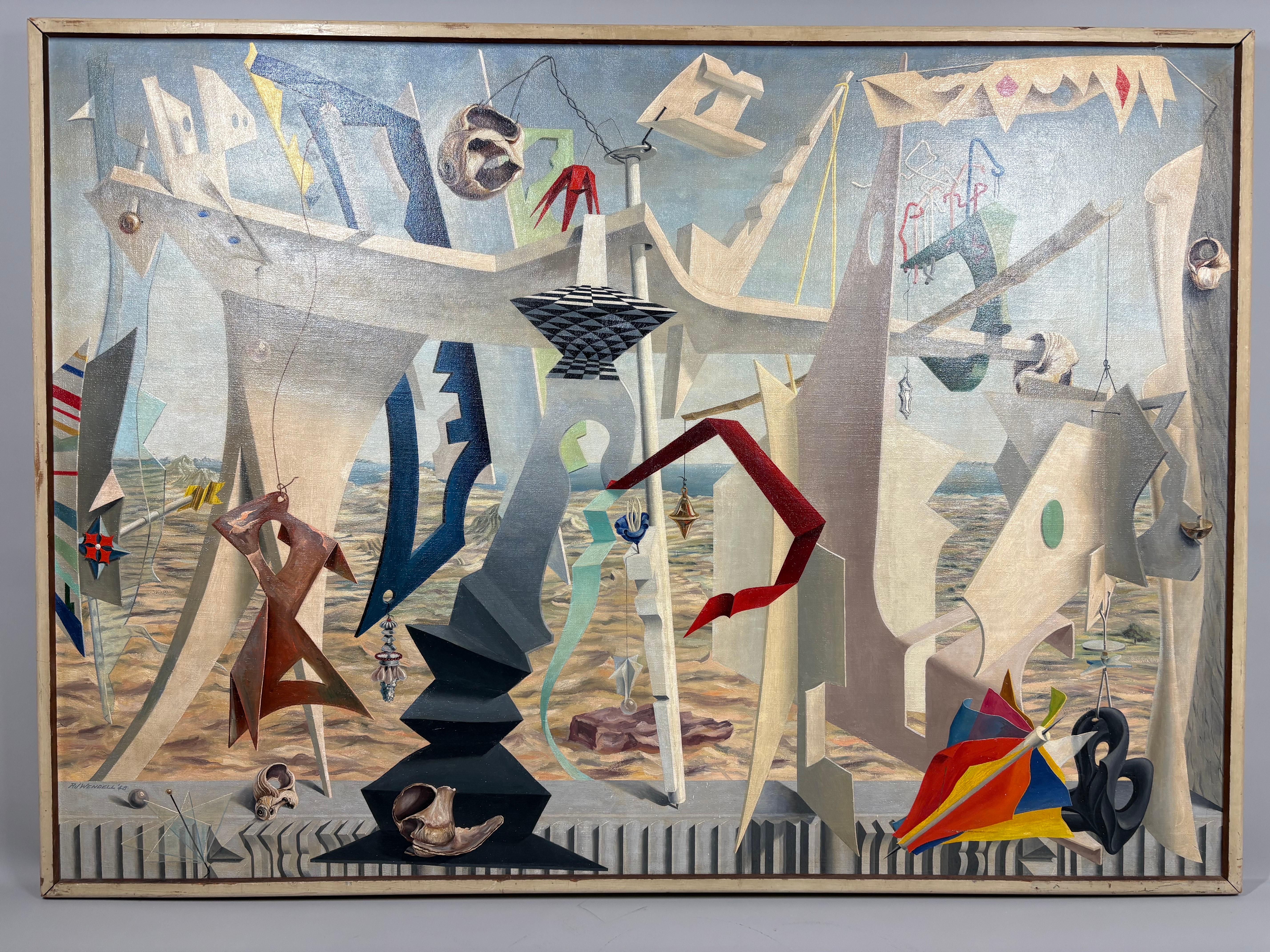 Ein großes surrealistisches Öl auf Leinwand mit dem Titel 