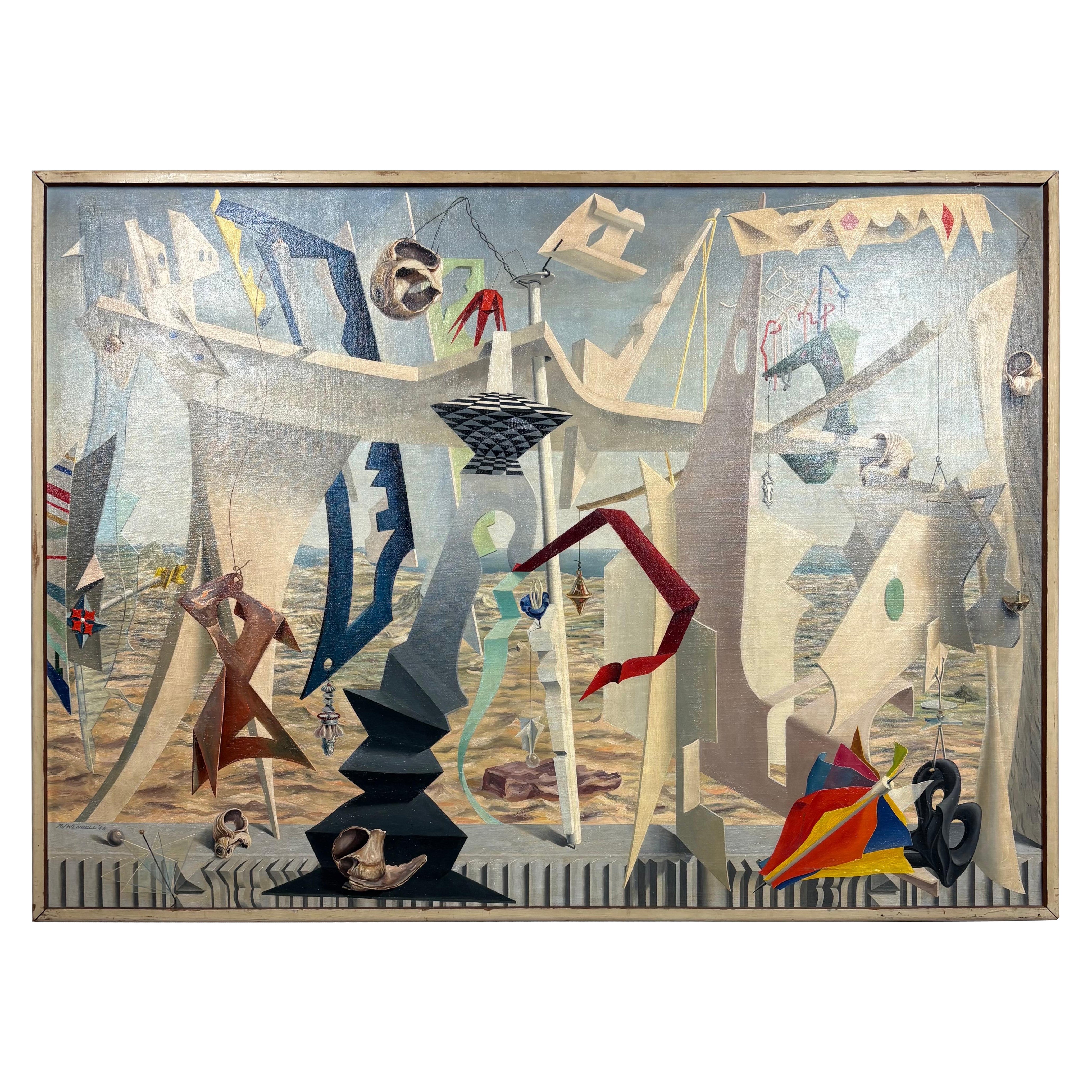 Raymond Wendell, "Traumwelt", surrealistisches Öl auf Leinwand, 1948 im Angebot