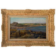Antique French Coastal Landscape, Brittany Coastal Cottages, Seascape & Rocks