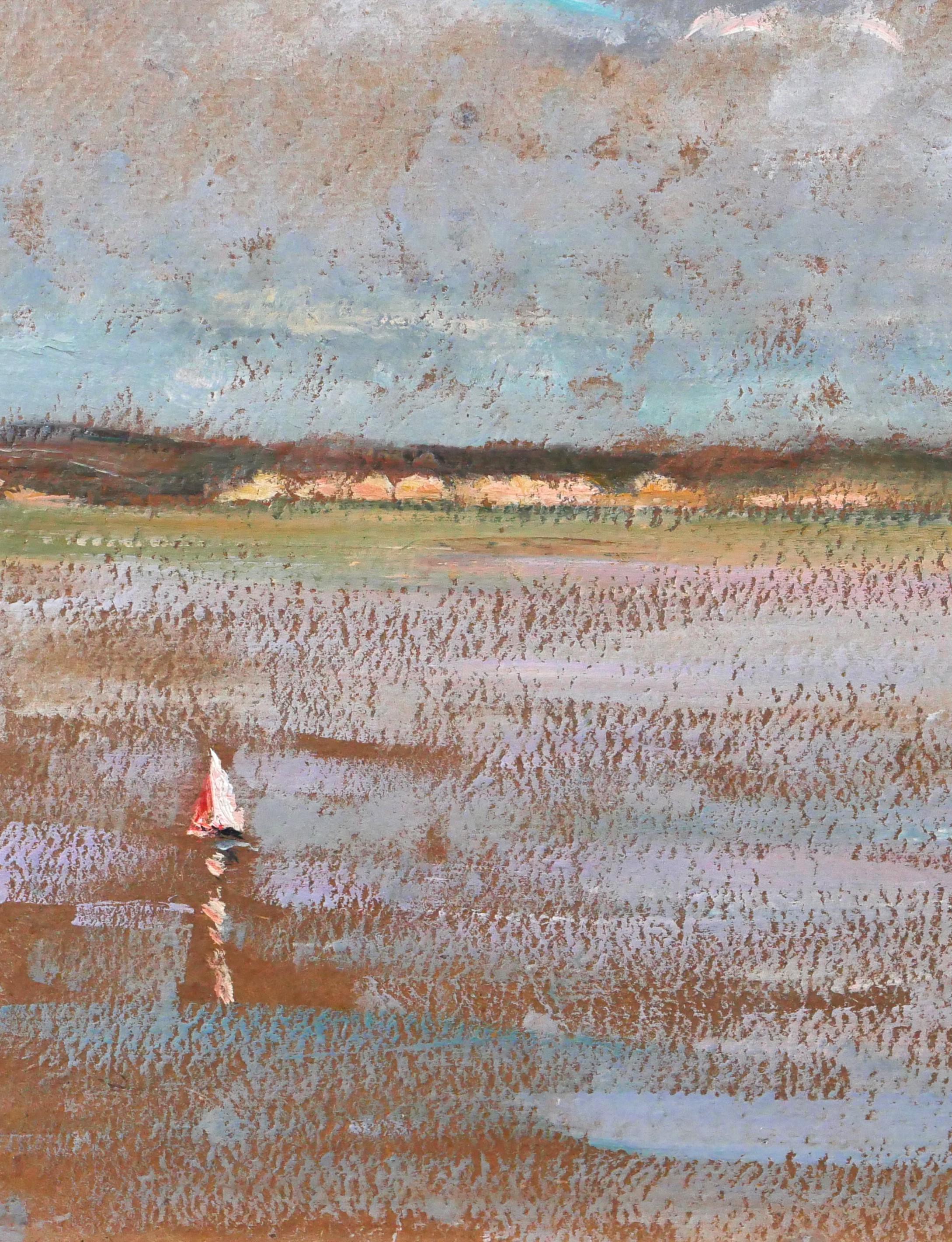 Seelandschaft mit einem Boot (Art déco), Painting, von Raymond Woog