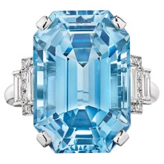Raymond Yard 13.70 Carat Emerald Cut Aquamarine Diamond Platinum Ring