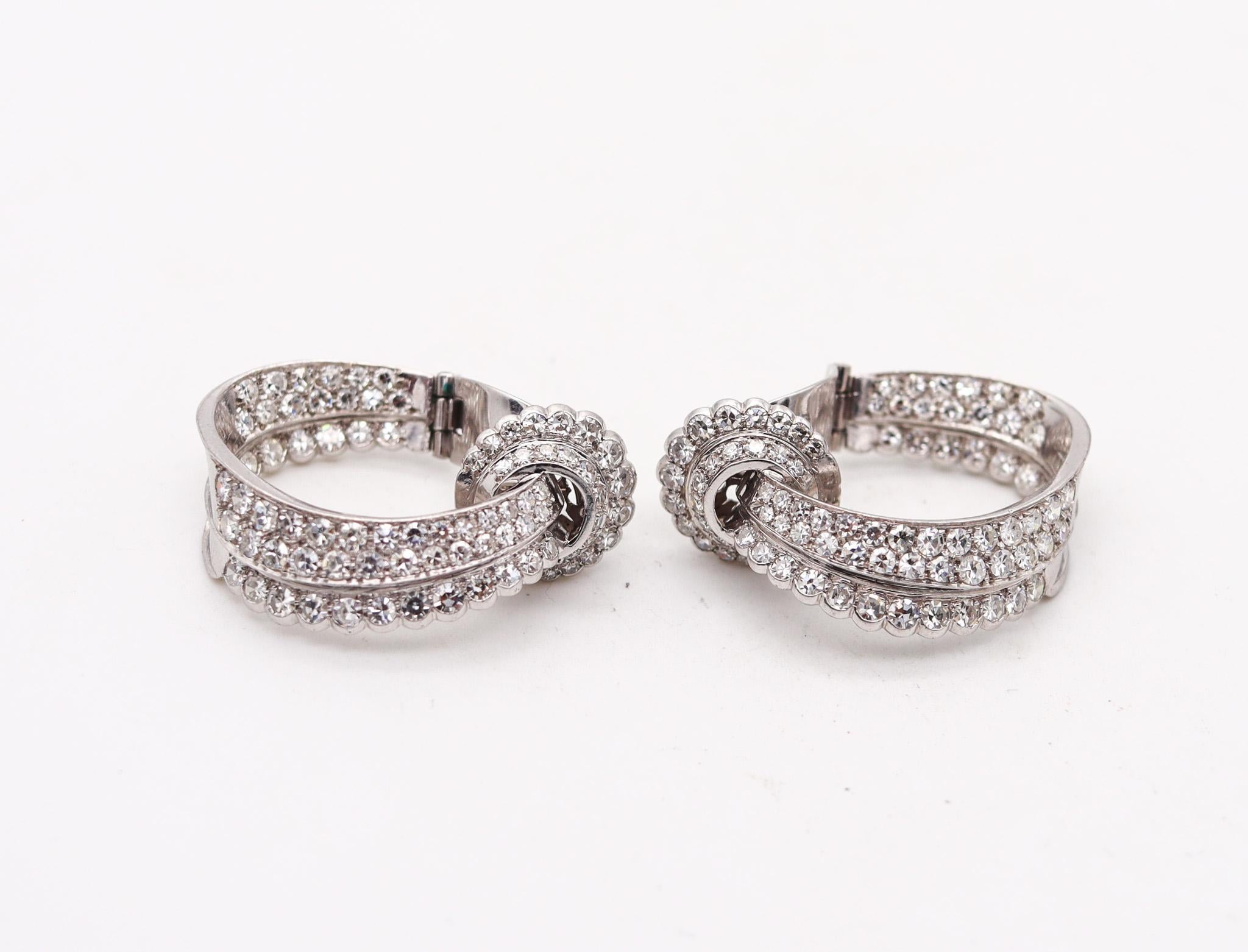 Raymond Yard 1935 Art Deco Hoop Earrings In Platinum With 8.57 Ctw In Diamonds In Excellent Condition In Miami, FL