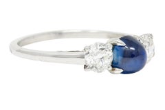 Raymond Yard 2.80 Carats No Heat Cabochon Sapphire Diamond Platinum Ring GIA