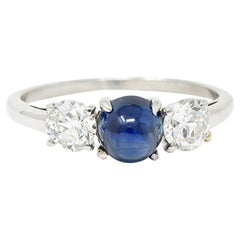 Raymond Yard 2.80 Carats No Heat Cabochon Sapphire Diamond Platinum Ring GIA