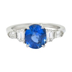 Raymond Yard 3.20 Carats No Heat Sapphire Diamond Platinum Ring GIA