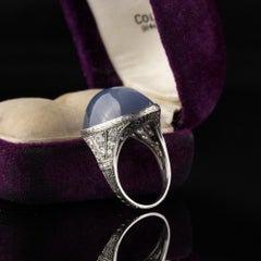 Raymond Yard Antique Art Deco Platinum Diamond and Star Sapphire Ring