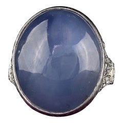 Raymond Yard Antique Art Deco Platinum Diamond and Star Sapphire Ring