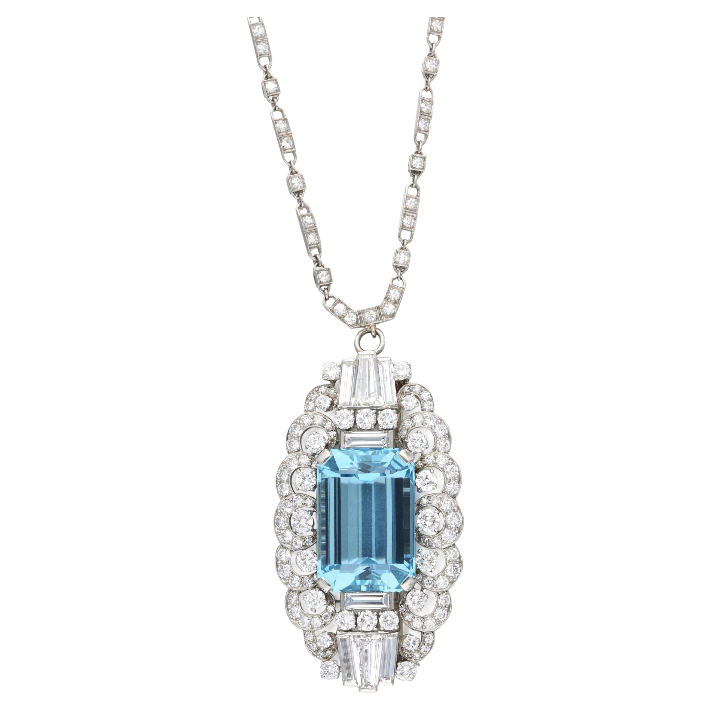 Suzanne Belperron Aquamarine Diamond Pendant Necklace