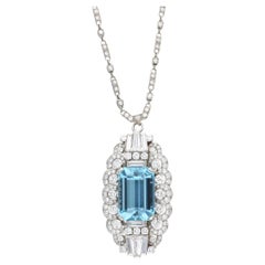 Vintage Raymond Yard Aquamarine Diamond Pendant Necklace