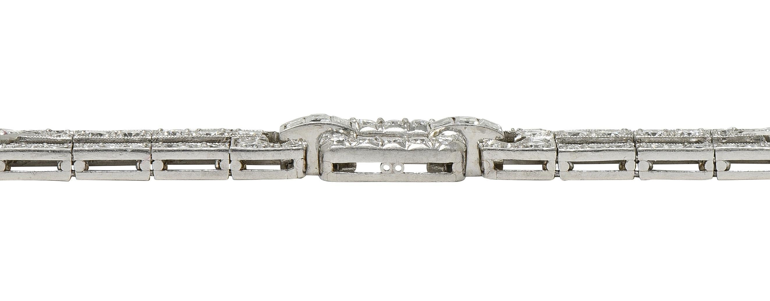 Raymond Yard Art Decó 9.00 CTW Diamond Platinum Vintage Buckle Line Pulsera en venta 5