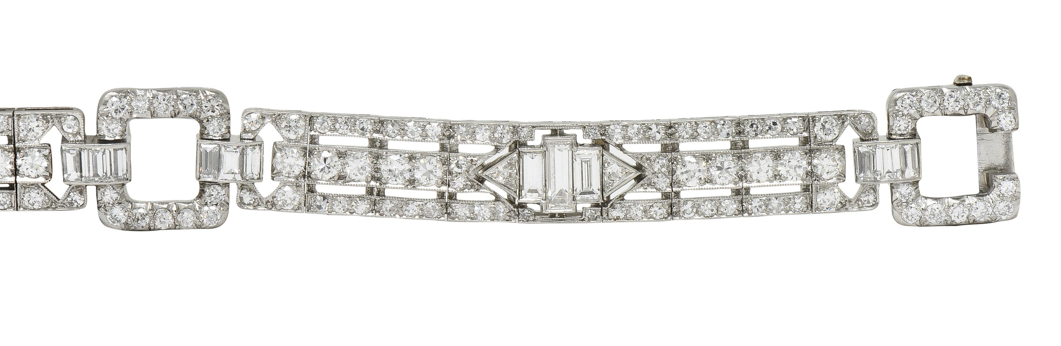 Raymond Yard Art Decó 9.00 CTW Diamond Platinum Vintage Buckle Line Pulsera en venta 1