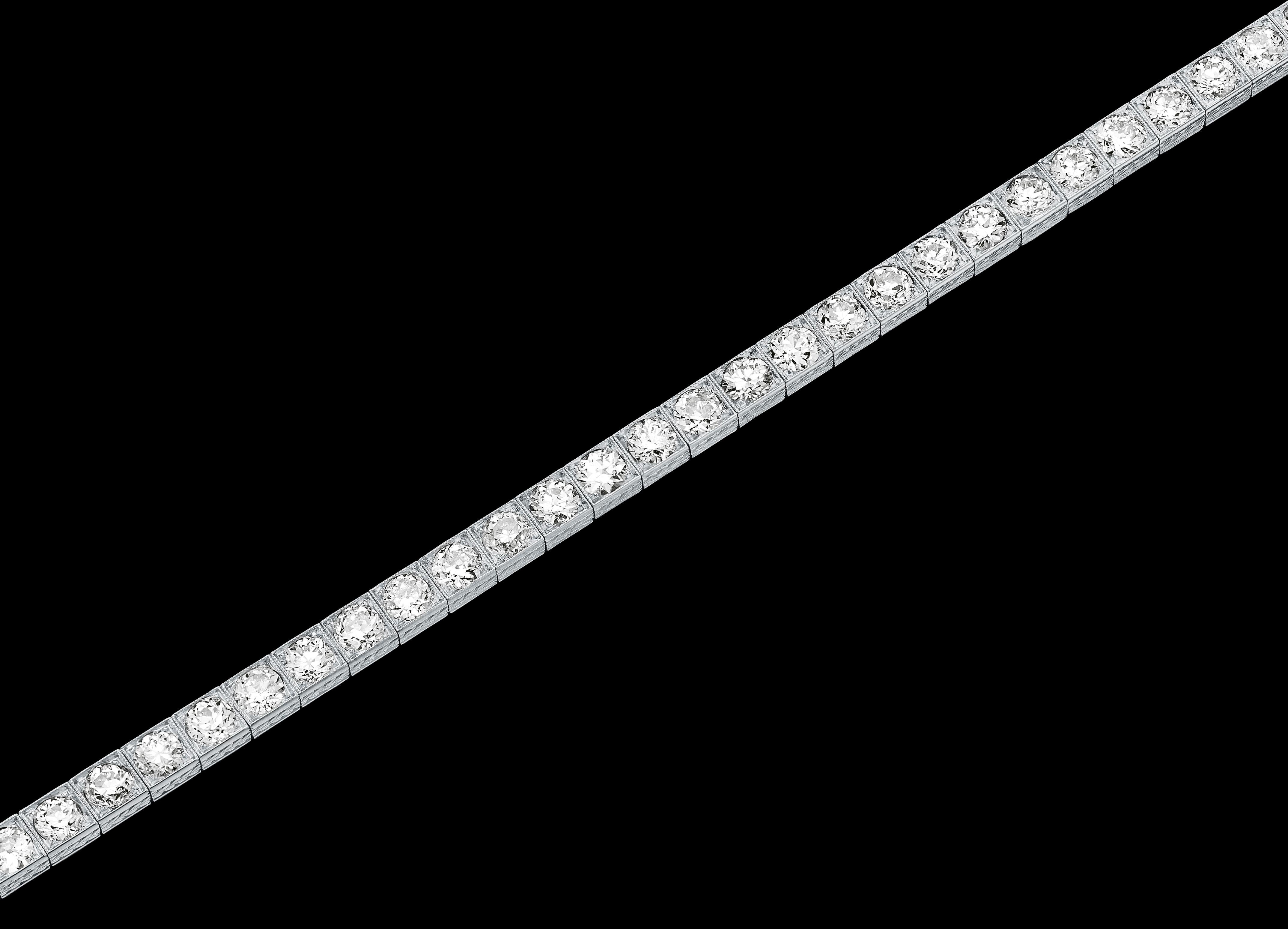 Raymond Yard Art Deco Old European Cut Diamond Tennis Line Bracelet in Platinum 2