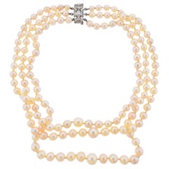 Raymond Yard Art Deco Pearl Diamond Platinum Multi Strand Necklace