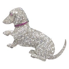 Skurrile Dachshund-Brosche, Art déco Platin und Diamant, Yard
