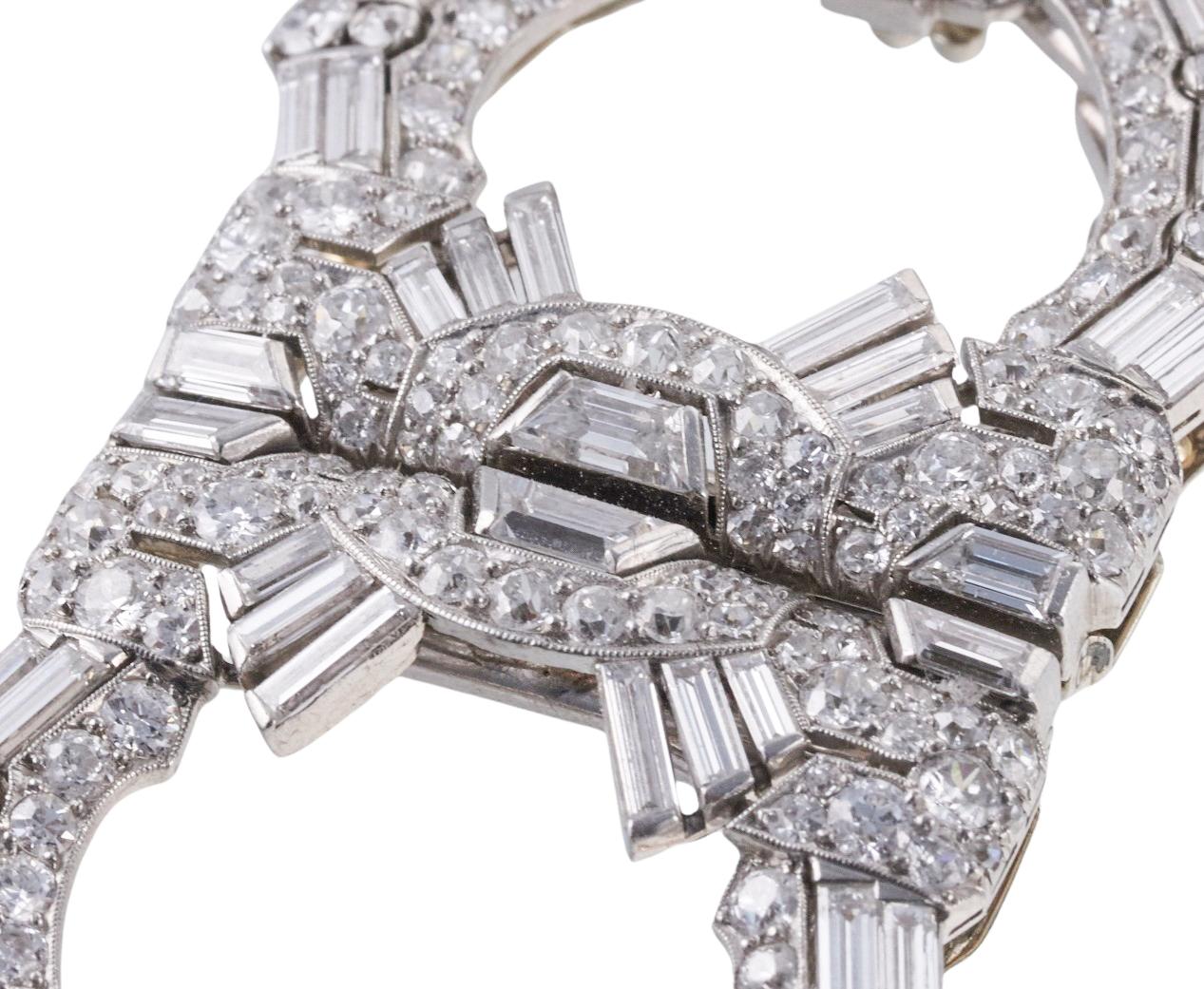 Women's or Men's Raymond Yard Art Deco Platinum Diamond Brooch Clip Set