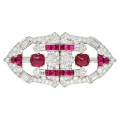 Raymond Yard Broche unisexe convertible en platine avec rubis et diamants, style Art déco