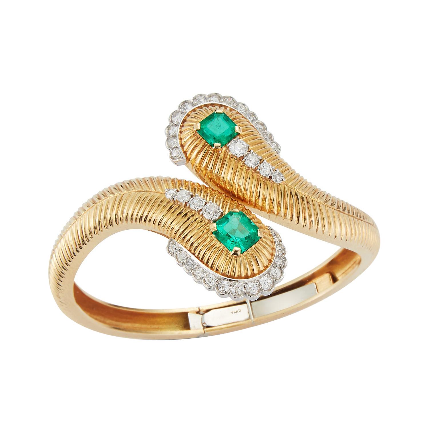 Raymond Yard Certified Emerald 
Diamond Gold Bangle