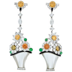 Raymond Yard Colored Diamond Flower Basket Earrings