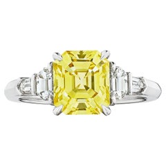 Raymond Yard Design 2.02 Carat Emerald Cut Natural Yellow Diamond Platinum Ring