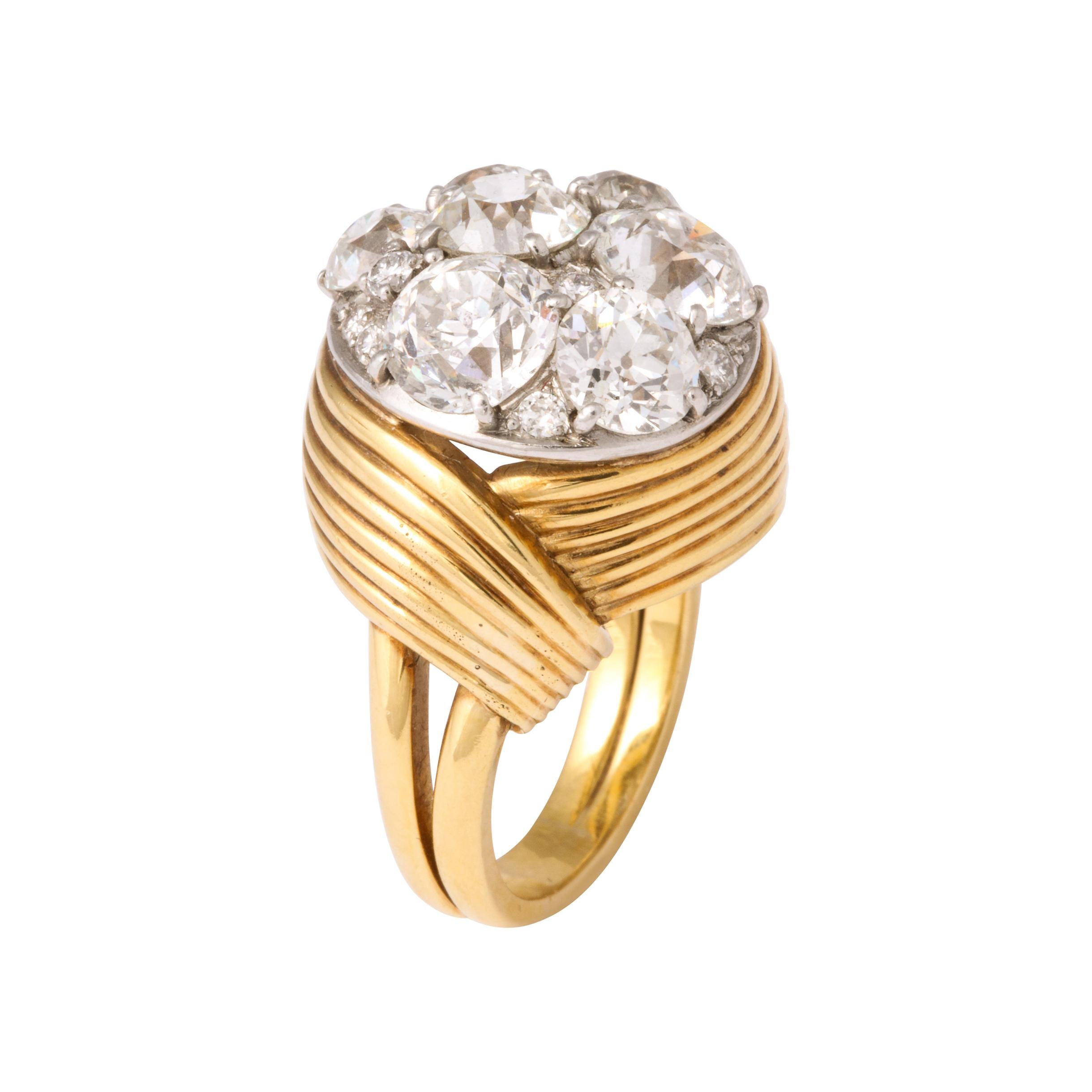 Raymond Yard Diamond Cluster Gold Cocktail Ring