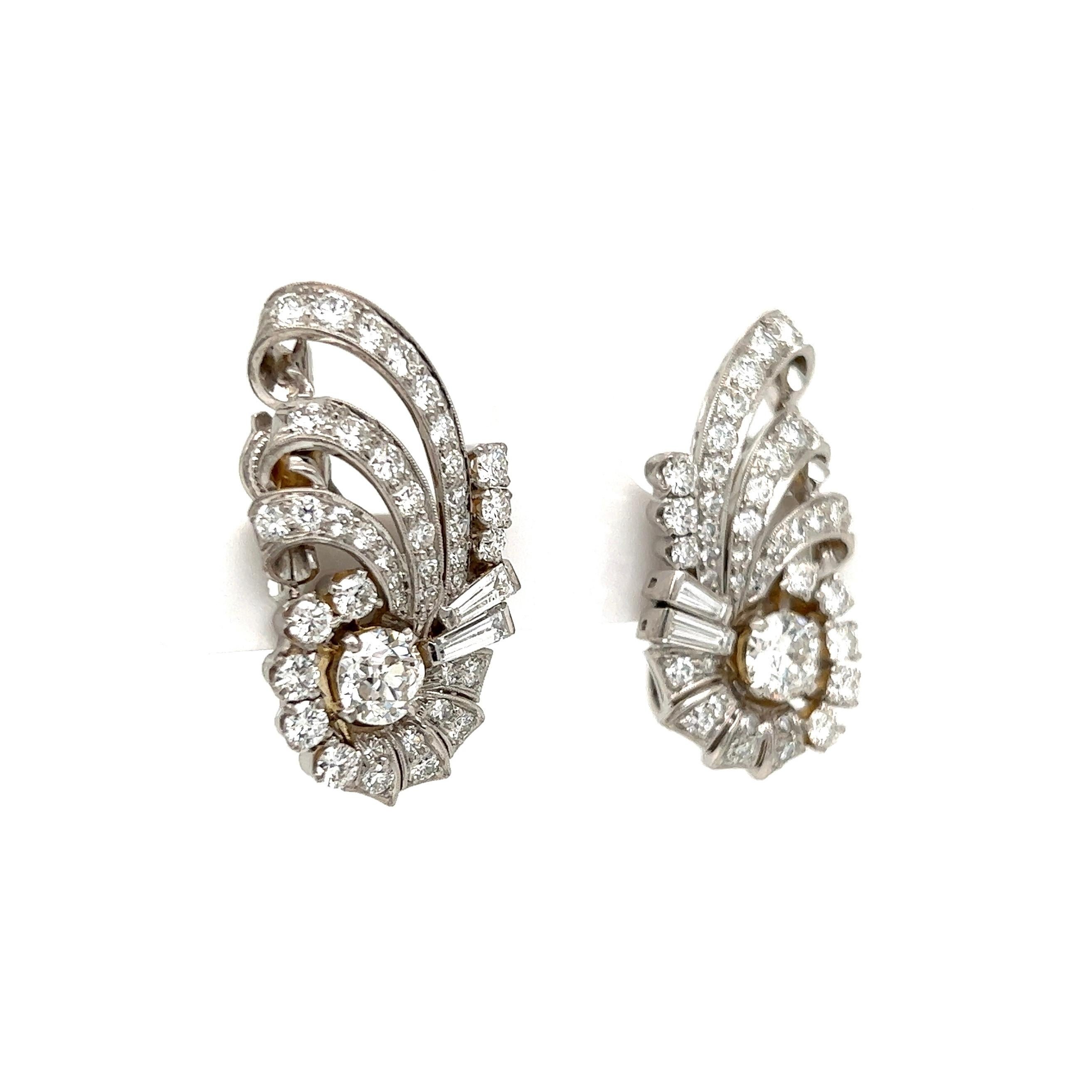 Simply Beautiful! High Quality RAYMOND YARD Designer Earrings. Securely Hand set with 2 Old European-Cut Diamonds approx. 1.30tcw, 82 RBC/OEC/SC weighing approx. 2.87tcw, 4 baguettes approx. 0.30tcw. Dimensions 1.2