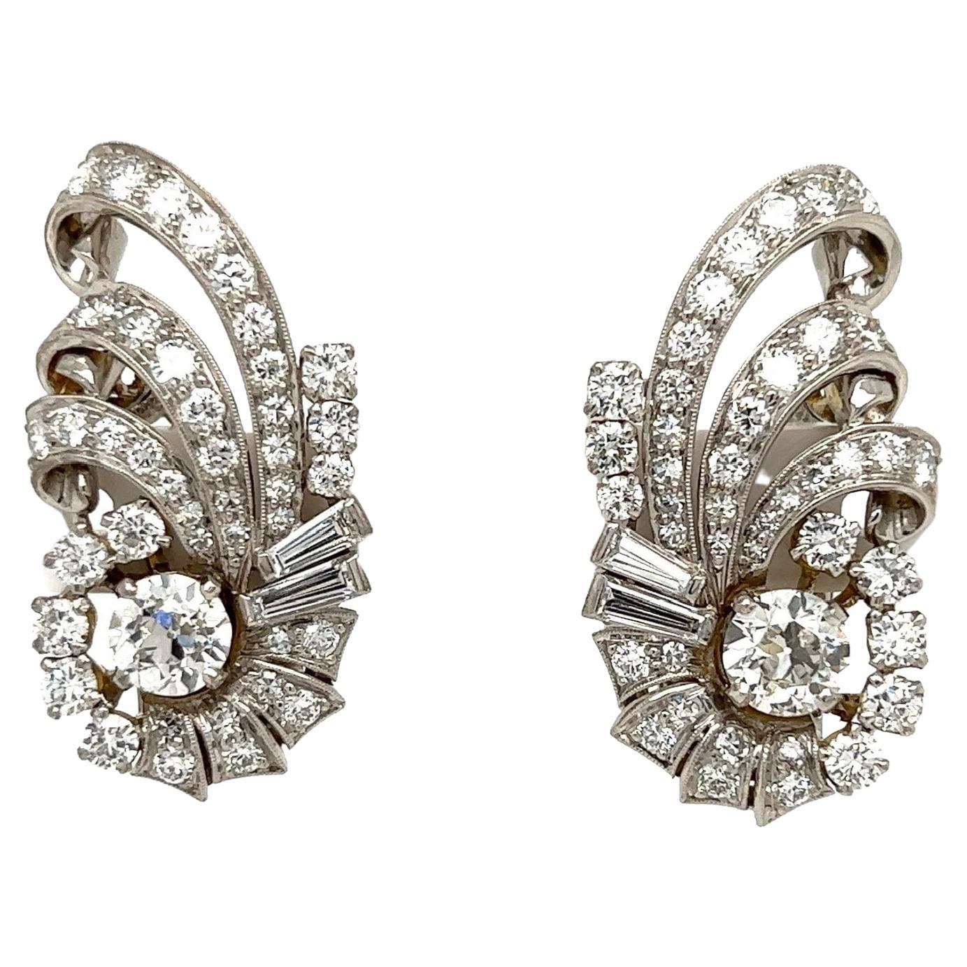 RAYMOND YARD Diamond Palladium and Gold Designer Earrings Estate Fine Jewelry For Sale