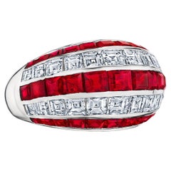 Raymond Yard Oscar Heyman Vintage Square Cut Ruby Diamond Platinum Bombe Ring