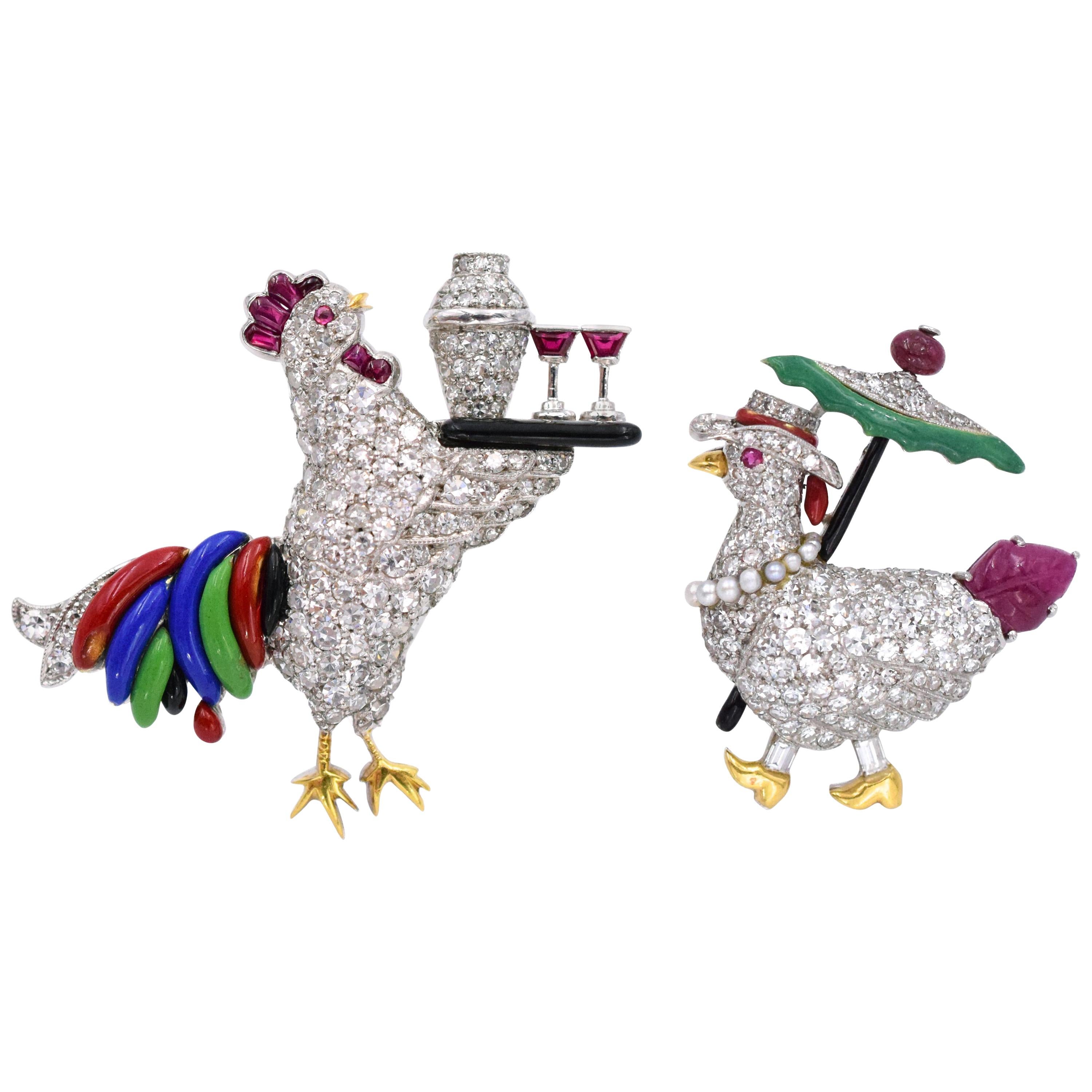 Raymond Yard  Pair of Cocktail Lapel Brooches
