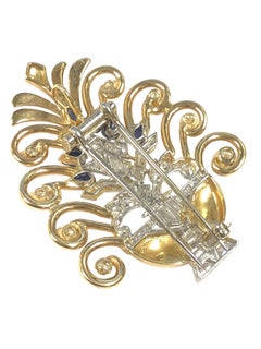 Raymond Yard Platinum Gold and Gem Set High Style Art Deco Clip Brooch