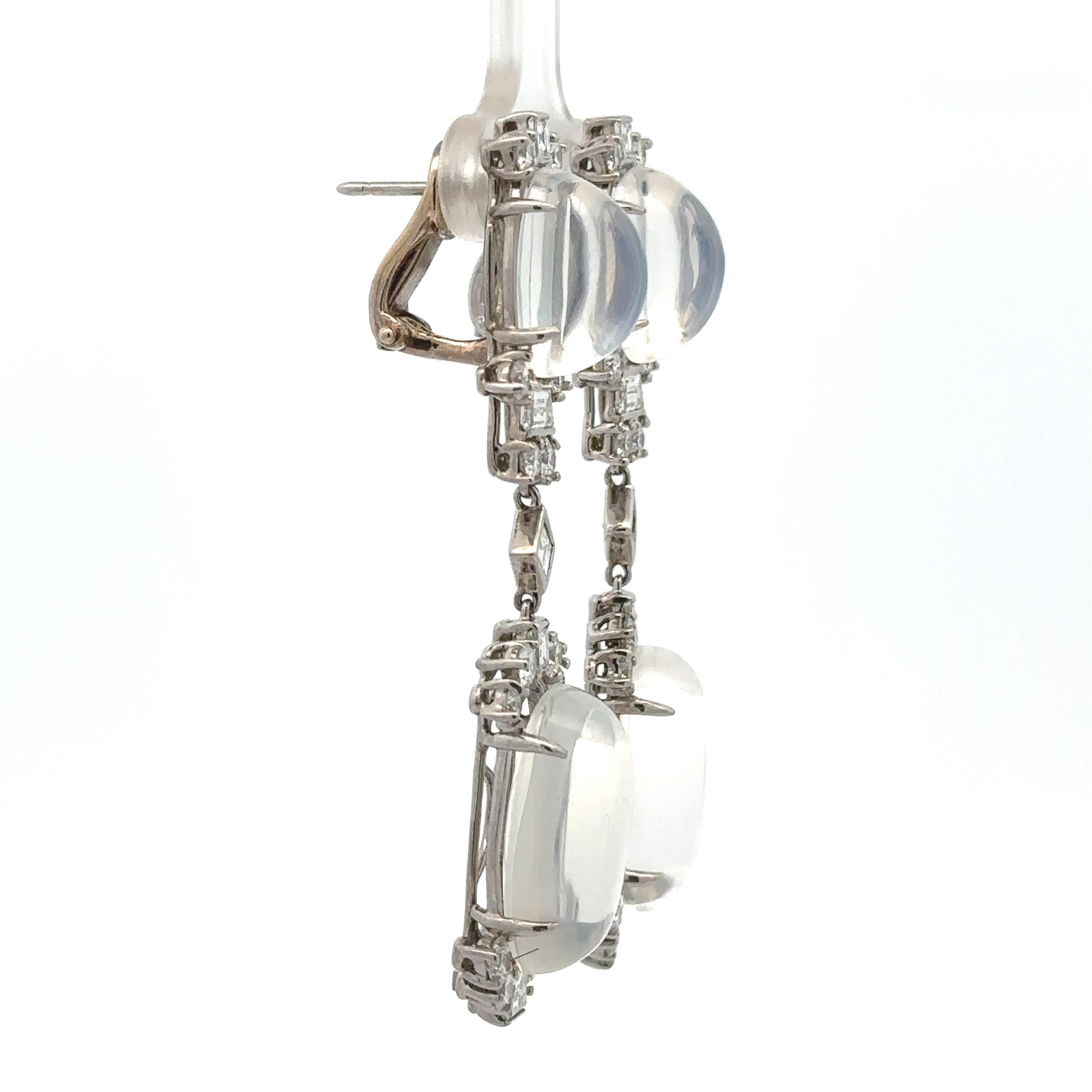 Raymond Yard Platinum & Gold Blue Moonstone 3.40ctw Diamond Long Dangle Earrings For Sale 5