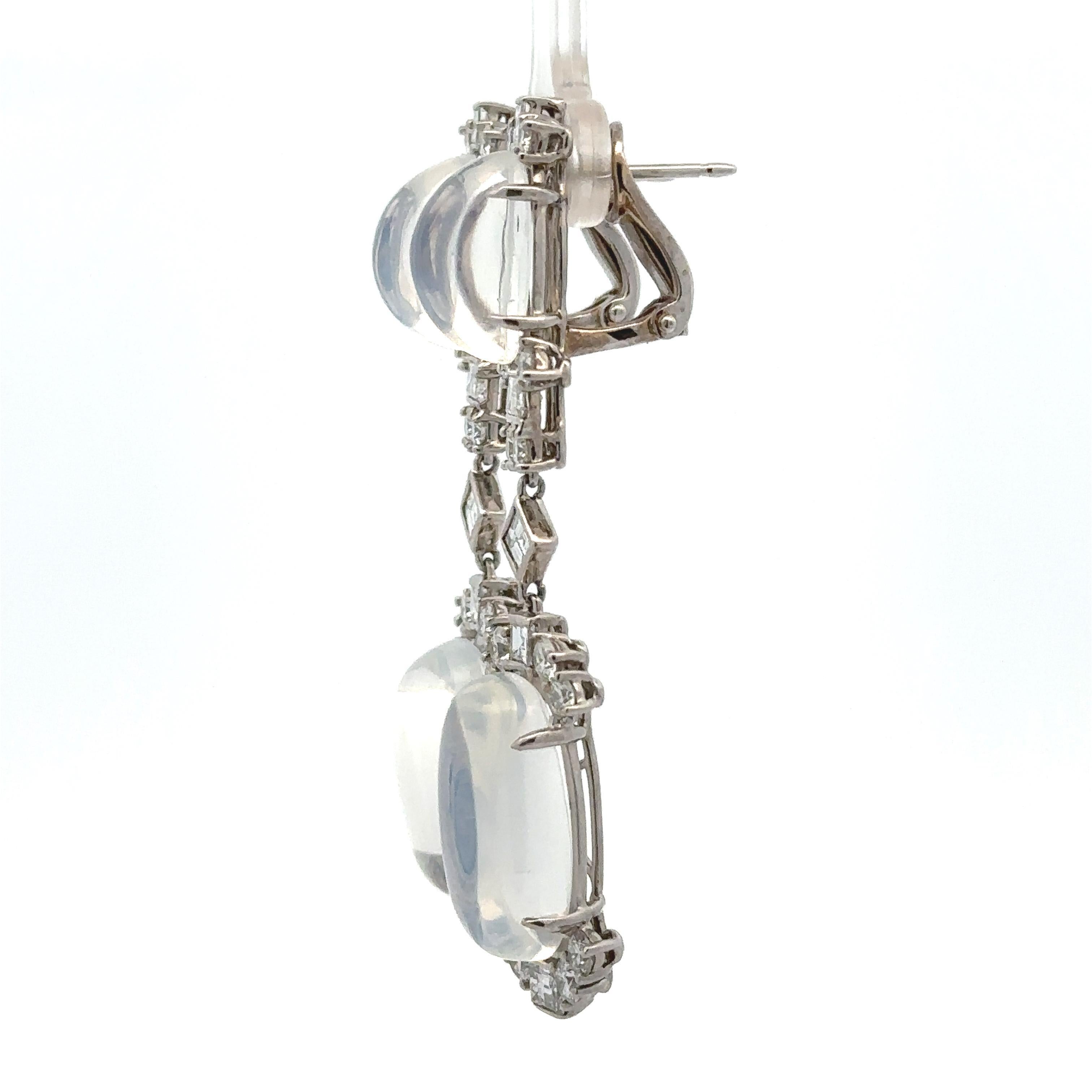 Raymond Yard Platinum & Gold Blue Moonstone 3.40ctw Diamond Long Dangle Earrings For Sale 6