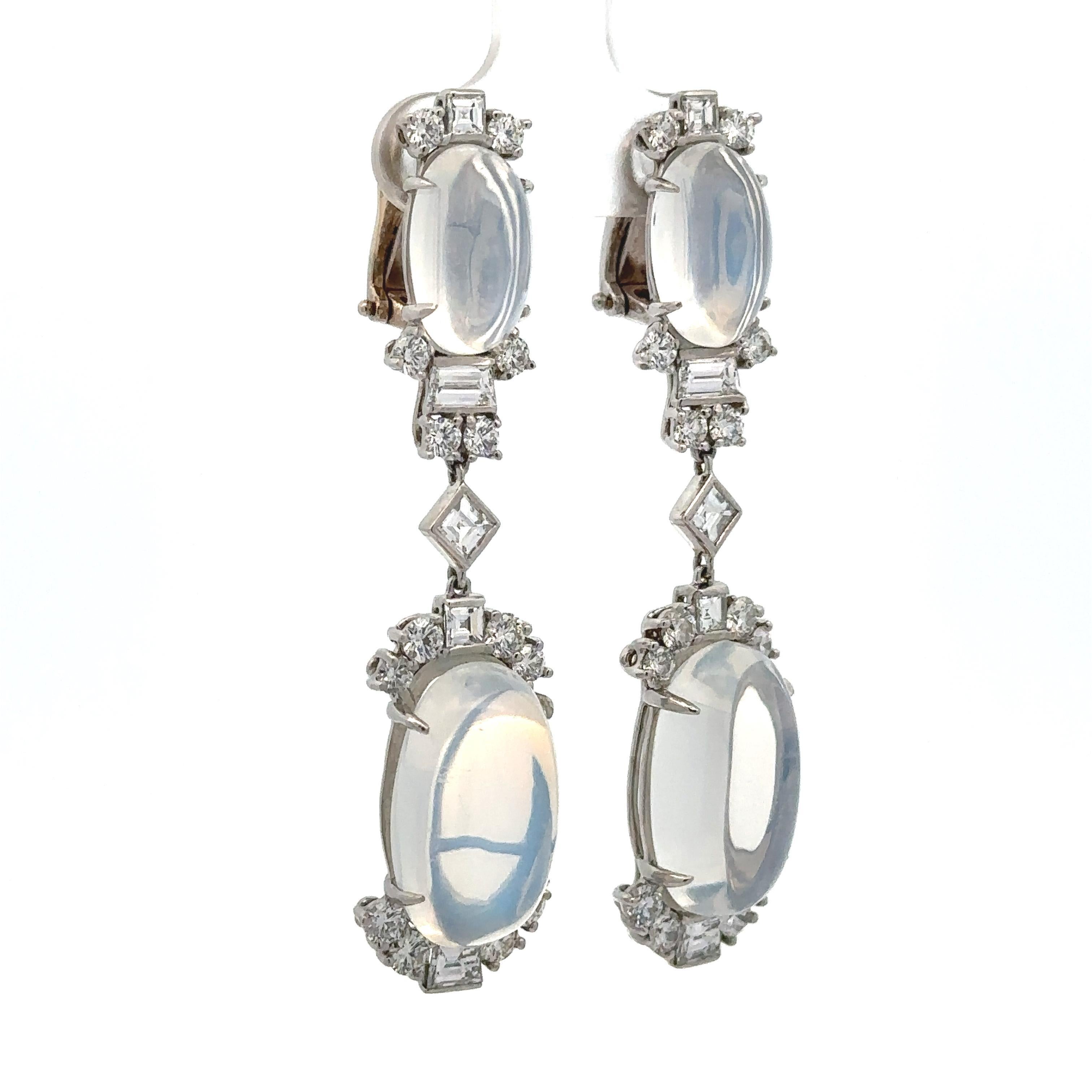 Raymond Yard Platinum & Gold Blue Moonstone 3.40ctw Diamond Long Dangle Earrings For Sale 8