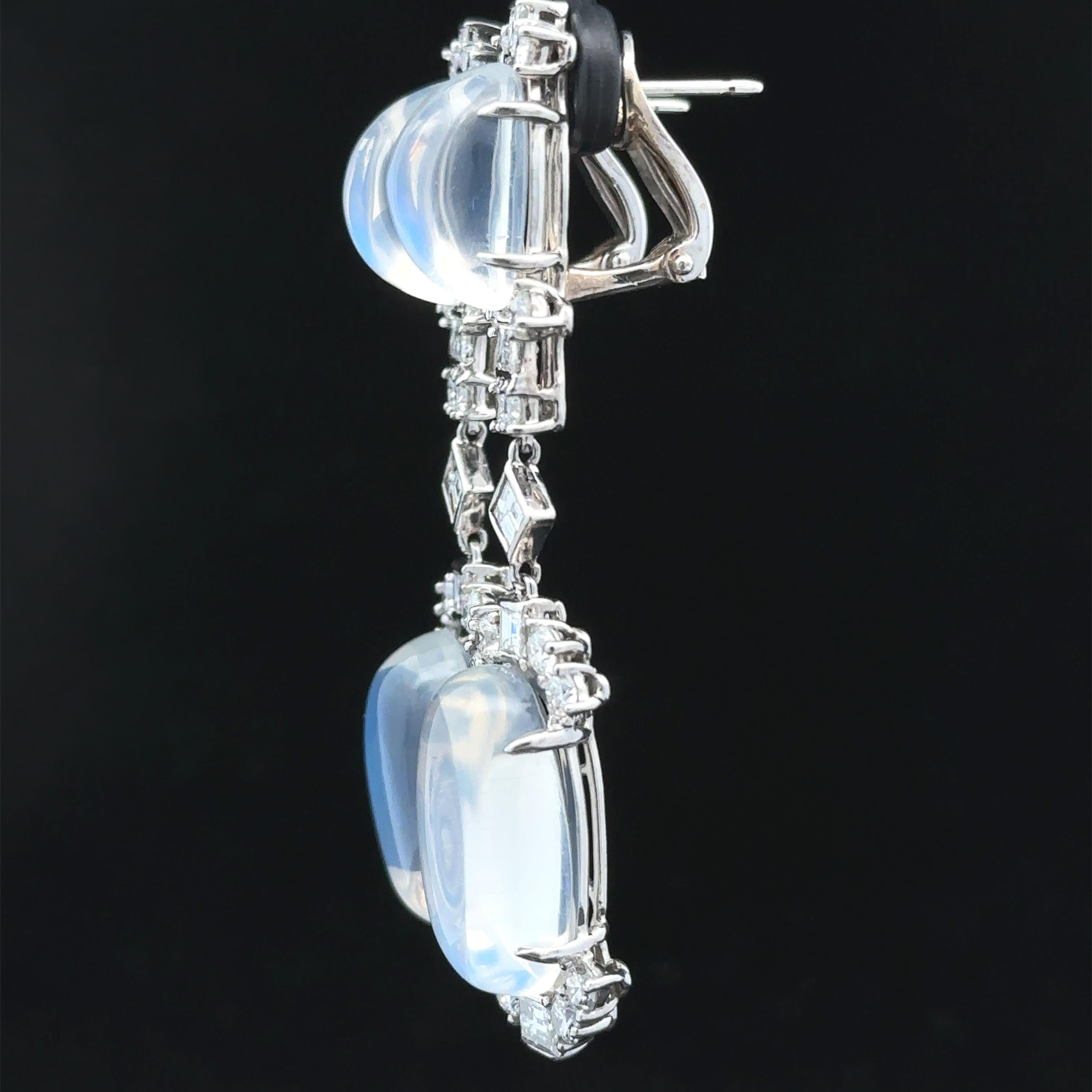 Women's Raymond Yard Platinum & Gold Blue Moonstone 3.40ctw Diamond Long Dangle Earrings For Sale