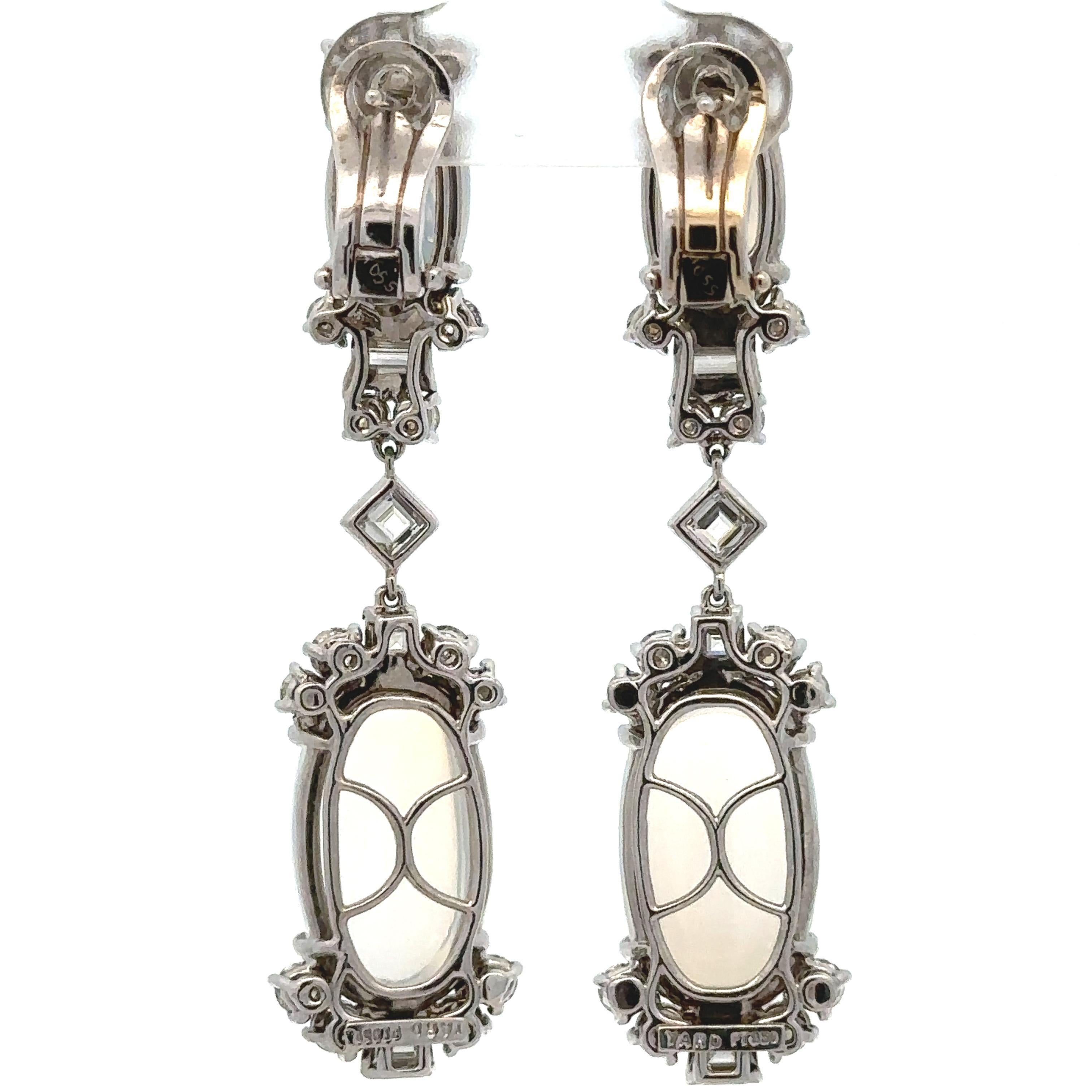 Raymond Yard Platinum & Gold Blue Moonstone 3.40ctw Diamond Long Dangle Earrings For Sale 4