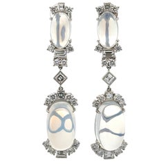 Raymond Yard Platin & Gold Blauer Mondstein 3,40 Karat Diamant Lange Ohrhänger