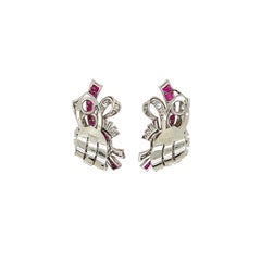 Boucles d'oreilles Raymond Yard « Platinum Ruby Diamond Ribbon Spray »