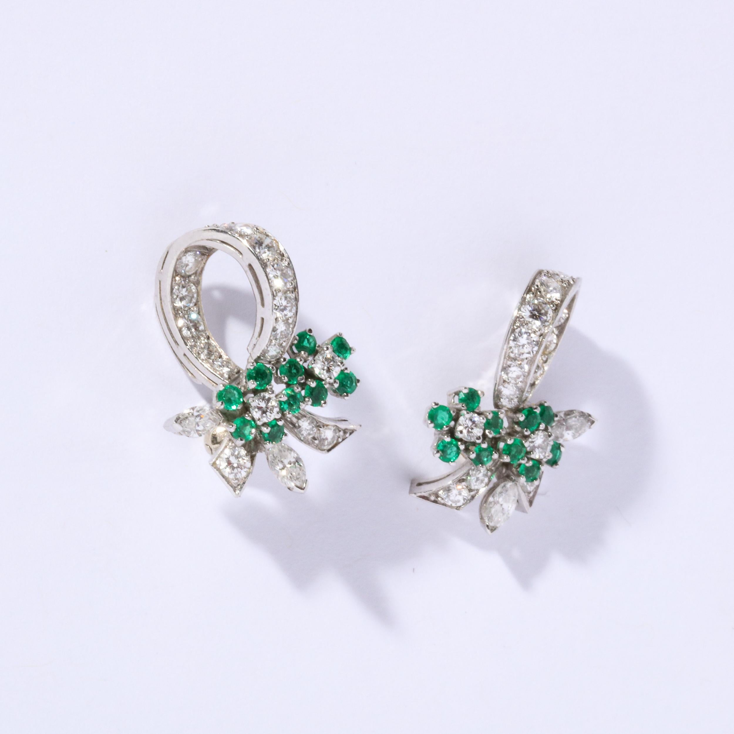 Raymond Yard Platinum, Diamond & Emerald Earrings For Sale 5