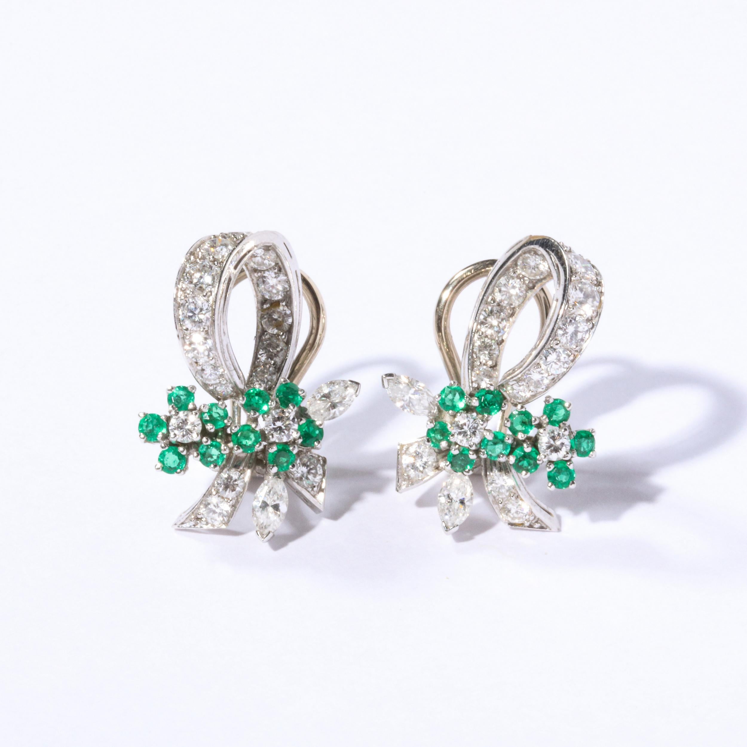 Raymond Yard Platinum, Diamond & Emerald Earrings For Sale 7