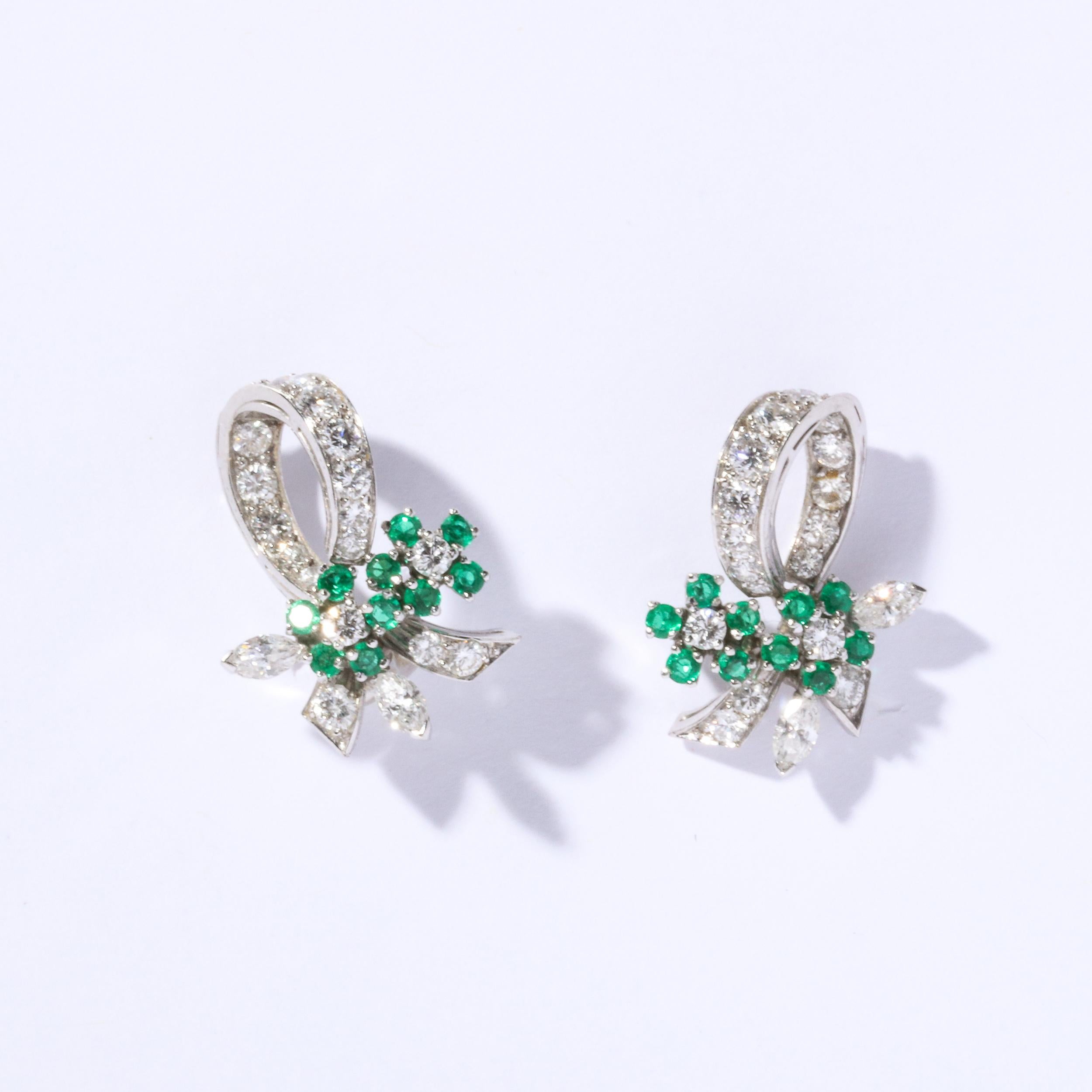 Raymond Yard Platinum, Diamond & Emerald Earrings For Sale 1