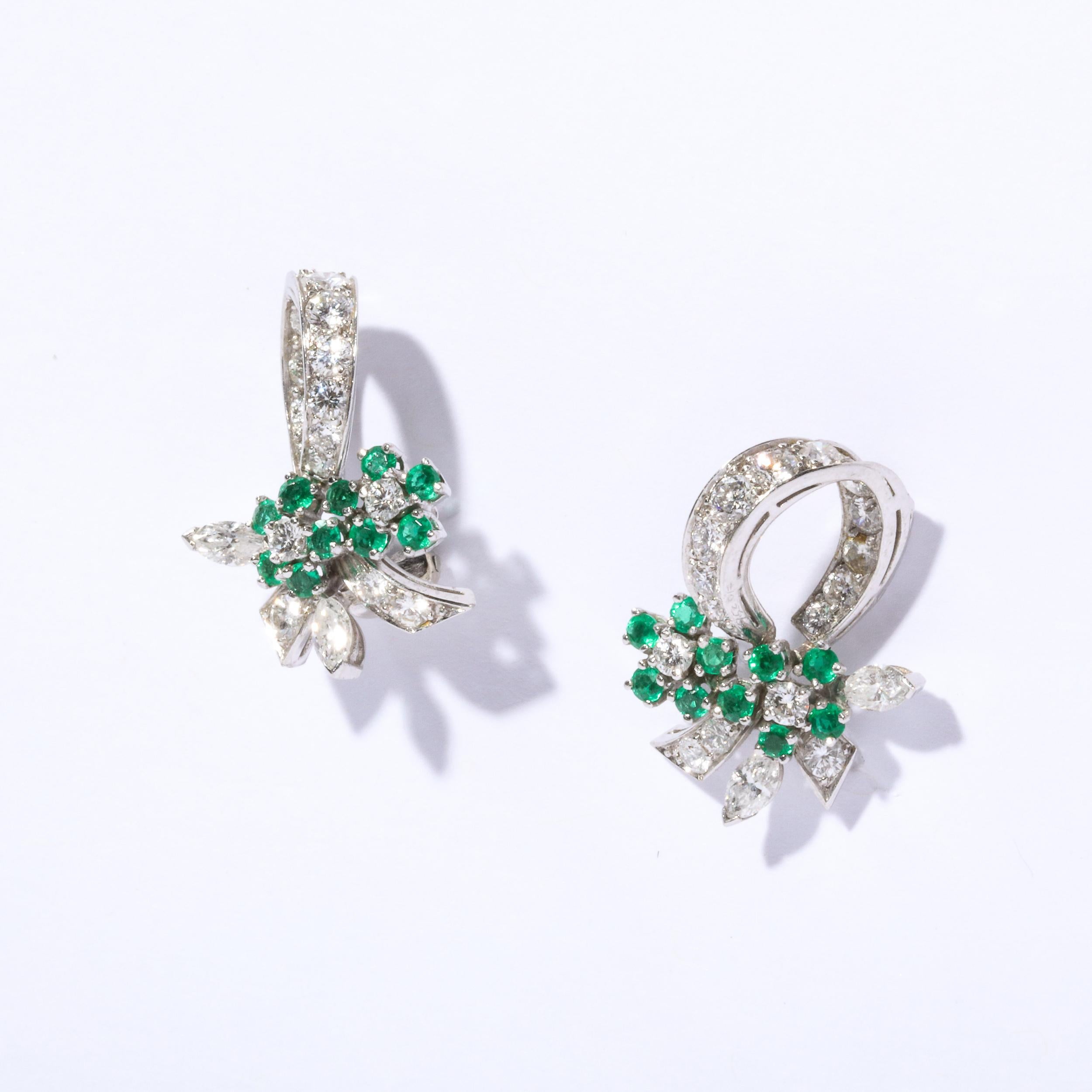 Raymond Yard Platinum, Diamond & Emerald Earrings For Sale 2