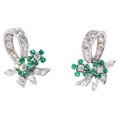 Vintage Raymond Yard Platinum, Diamond & Emerald Earrings