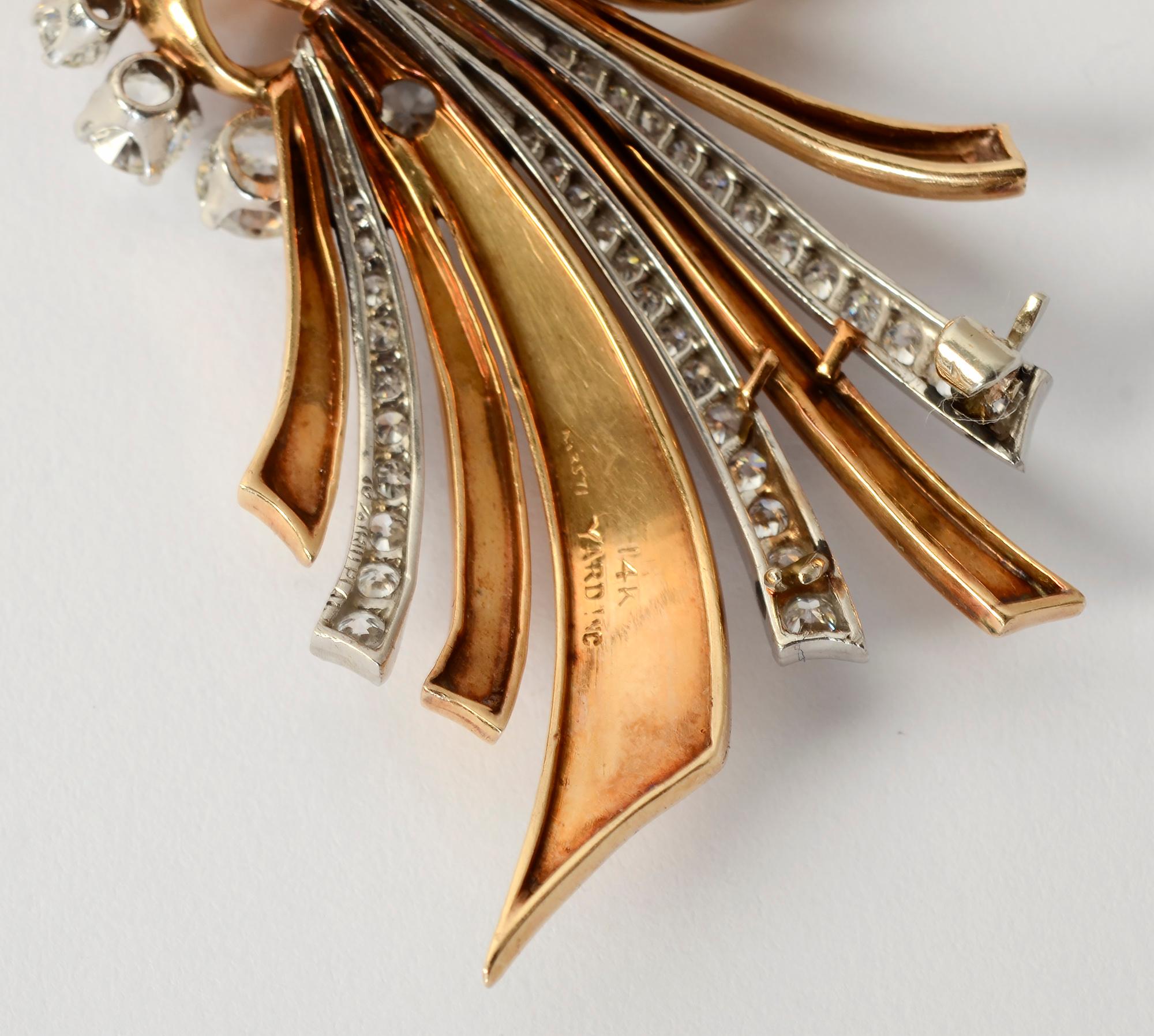 Women's or Men's Raymond Yard Retro Gold and Diamond Brooch For Sale