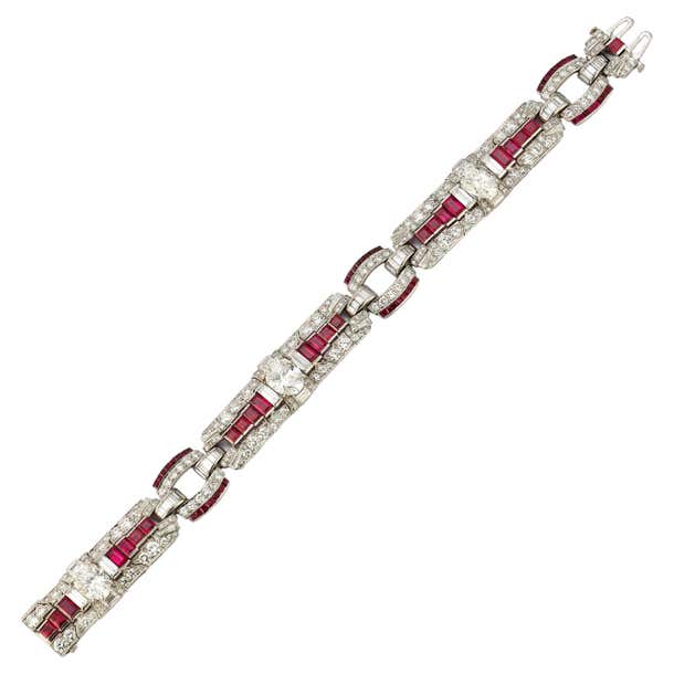 Ruby Yart Raymond Yard Ruby and Diamond Art Deco Bracelet For Sale at 1stDibs