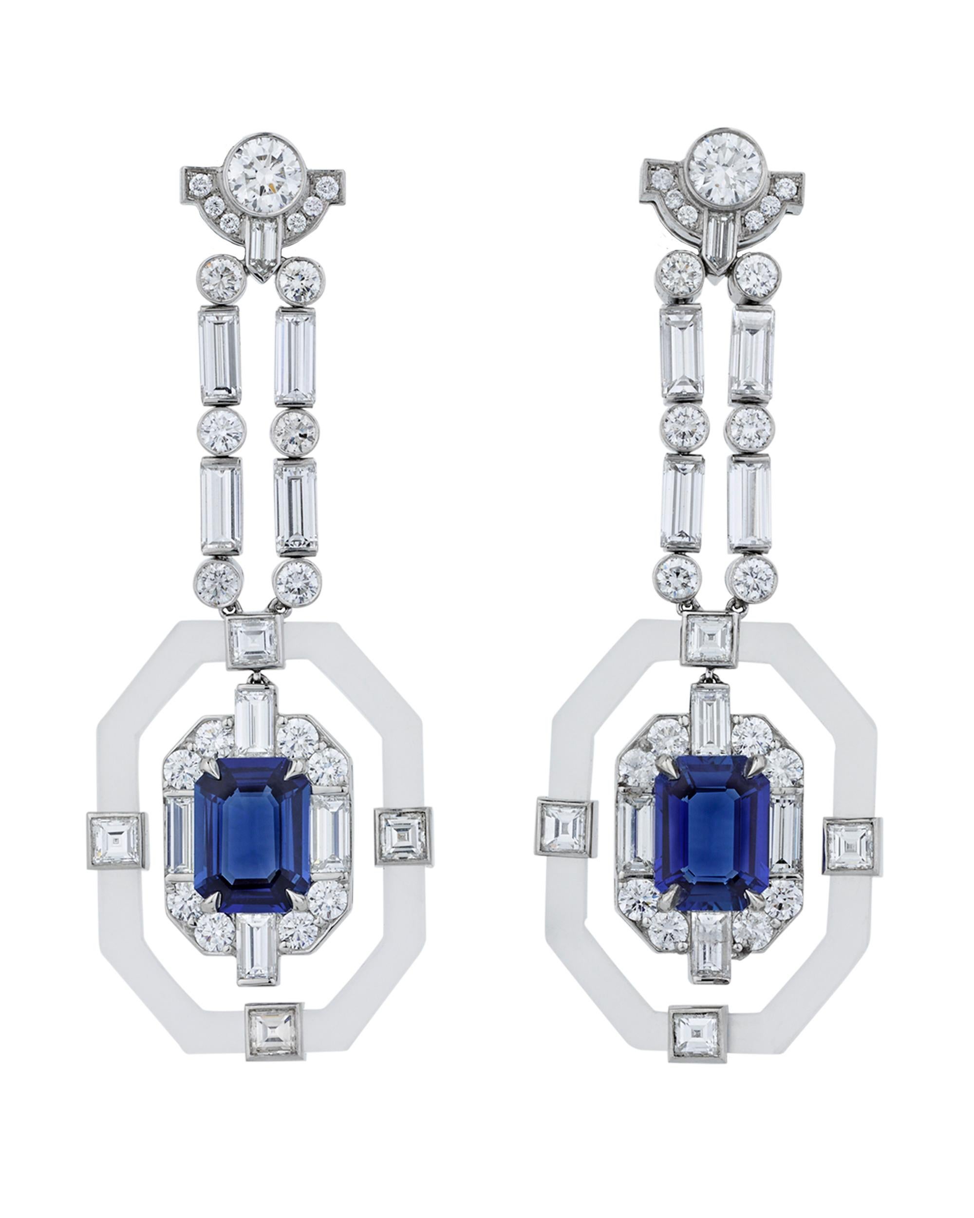 Raymond Yard Untreated Ceylon Sapphire and Diamond Earrings, 3.95 Carat In Excellent Condition In New Orleans, LA