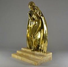 Raymonde Guerbe Rare Art Deco Bronze Sculpture Lady with Cape Guillemard Edition
