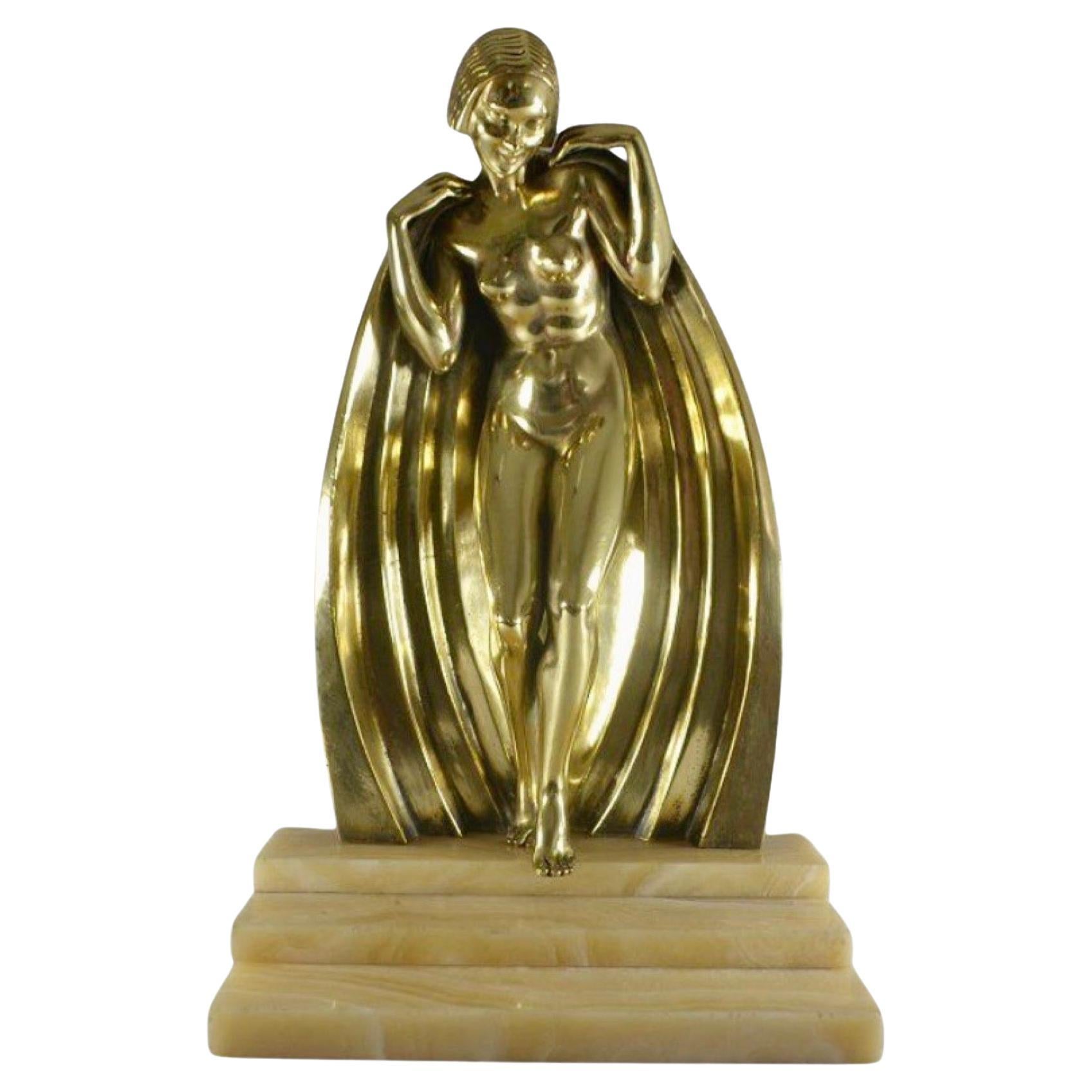 Raymonde Guerbe Rare Art Deco Bronze Sculpture Lady with Cape Guillemard Edition