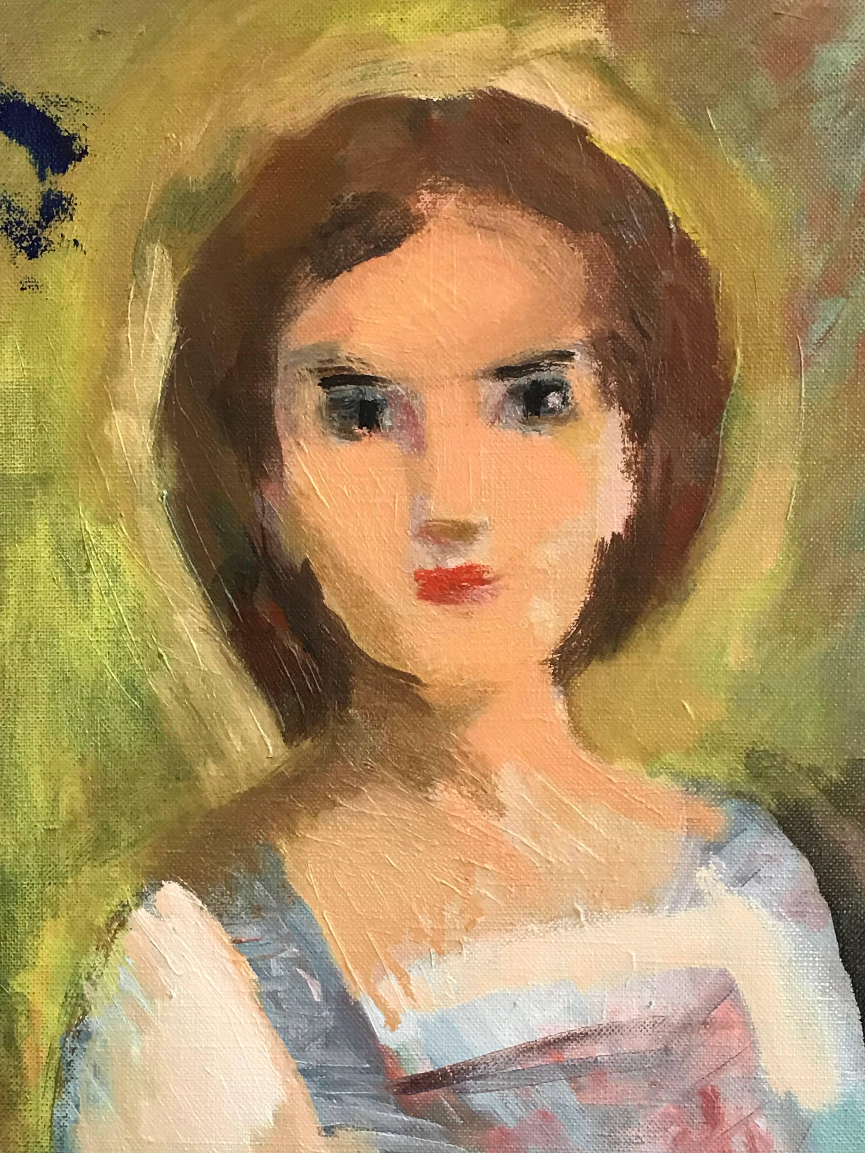 Raymonde Heudebert Landscape Painting - French Fauvist Oil Painting Portrait of Young Girl
