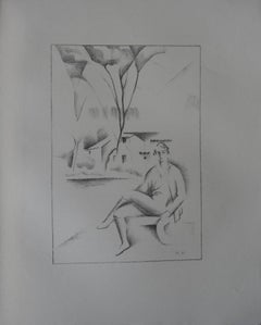 Hippolyte : Woman in a Cubist Landscape - Stone lithograph, 1930