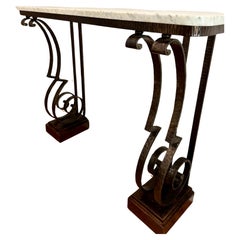 Vintage Raymond Subes Attributed Wrought-Iron Hand-Hammered Console Table, ca. 1930’s
