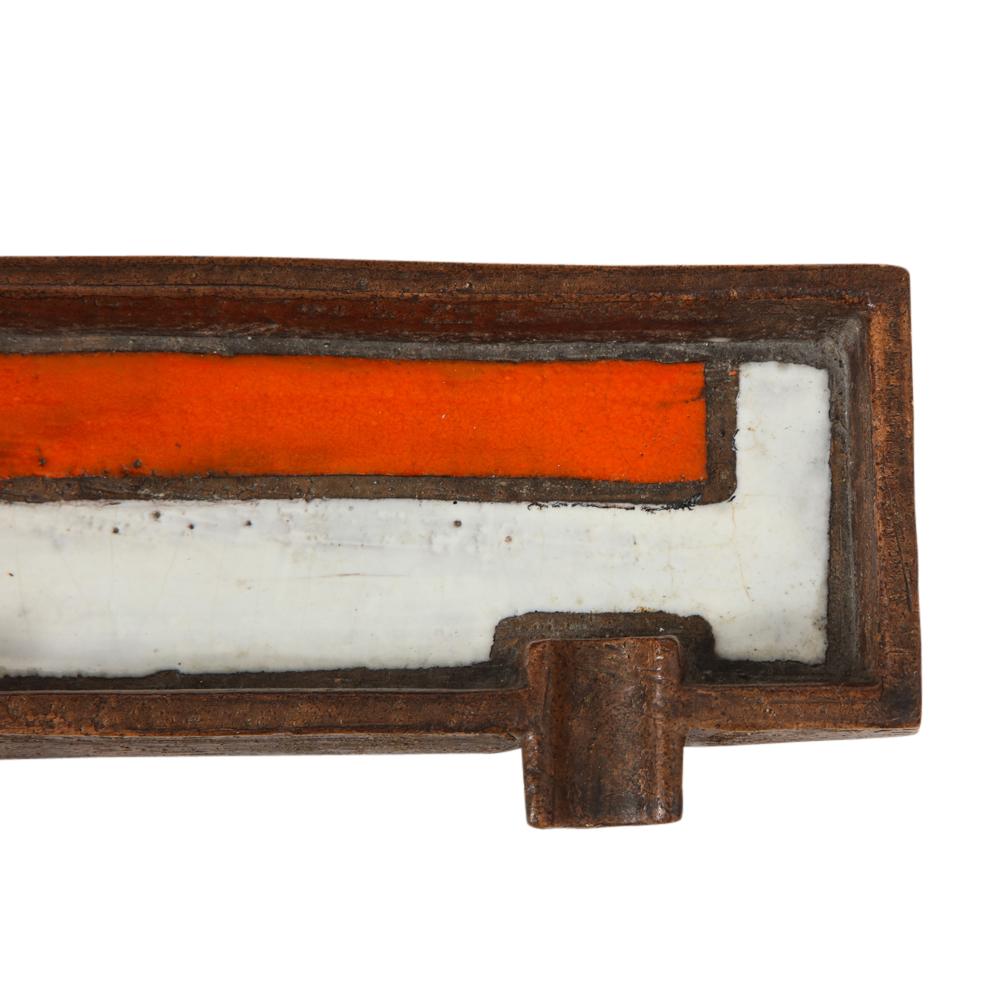 Aldo Londi Bitossi Raymor Ashtray, Mondrian, Orange, White, Geometric, Signed 1